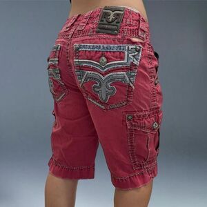 Rock Revival Red Cargo Shorts 29 Classic Fit Embroidered Grunge Skater Goth Y2K